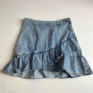 Hollister High Rise Denim Ruffle Asymmetrical Skirt Size 3 / Waist 26